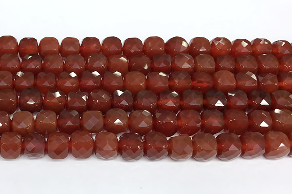 CCU1067 15 inches 8mm faceted cube red agate beads