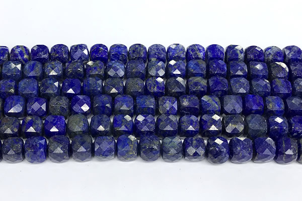 CCU1068 15 inches 8mm faceted cube lapis lazuli beads