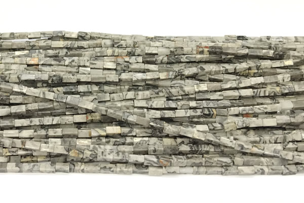 CCU1081 15 inches 2*4mm cuboid grey picture jasper beads