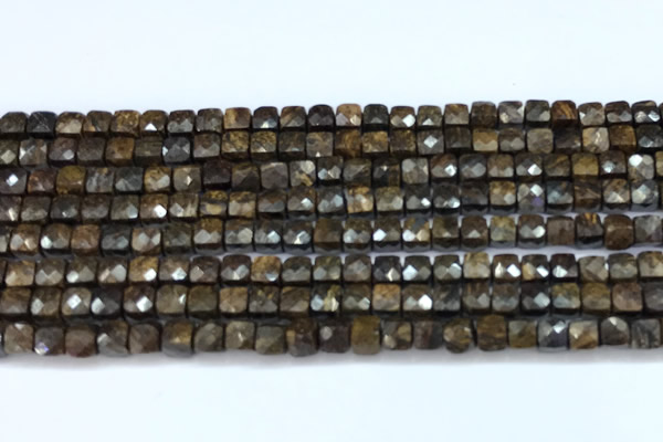 CCU1270 15 inches 4mm faceted cube bronzite beads