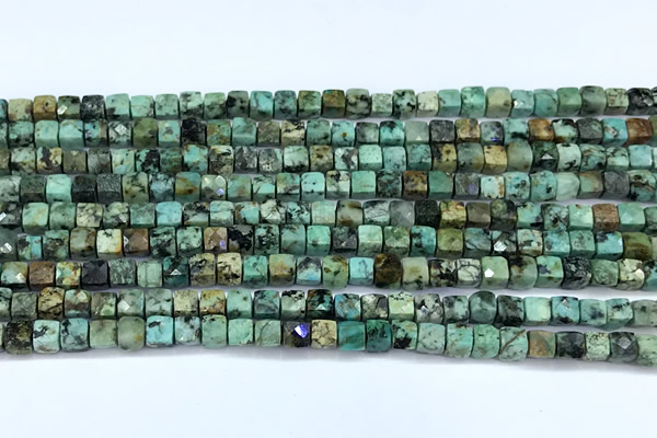 CCU1271 15 inches 4mm faceted cube African turquoise beads