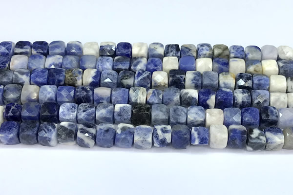 CCU1274 15 inches 6mm - 7mm faceted cube sodalite beads