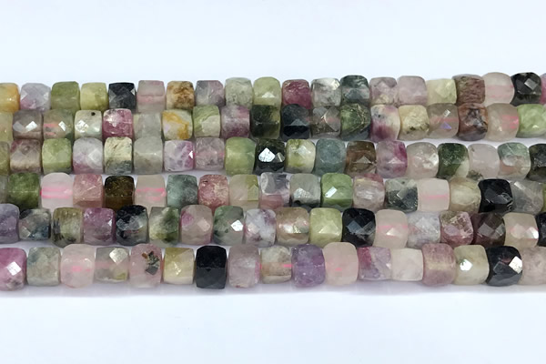 CCU1275 15 inches 6mm - 7mm faceted cube tourmaline beads