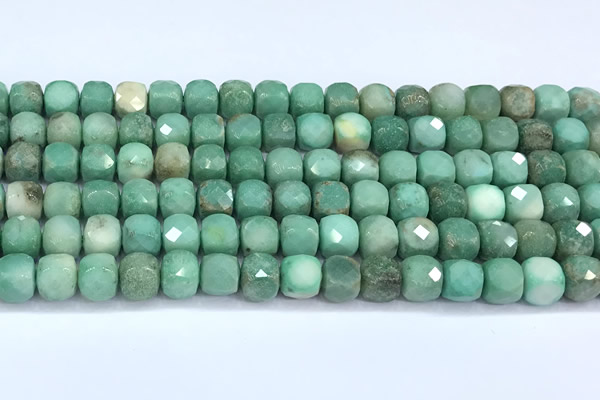 CCU1276 15 inches 6mm - 7mm faceted cube green grass agate beads