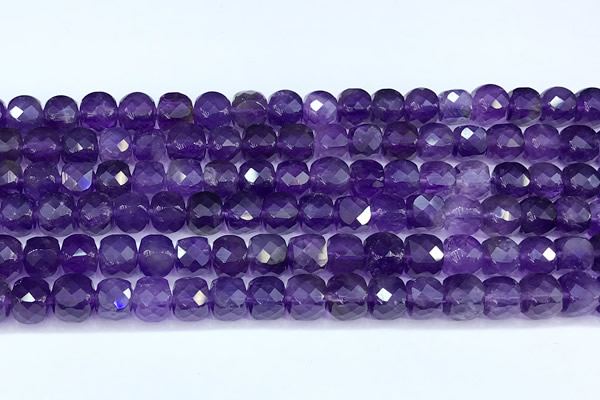 CCU1281 15 inches 6mm - 7mm faceted cube amethyst beads