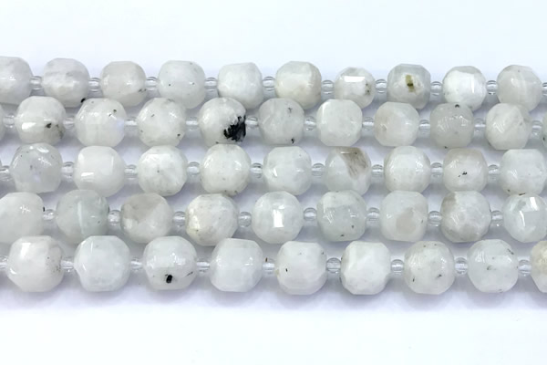 CCU1285 15 inches 9mm - 10mm faceted cube white moonstone beads
