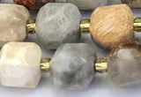 CCU1288 15 inches 9mm - 10mm faceted cube chrysanthemum agate beads