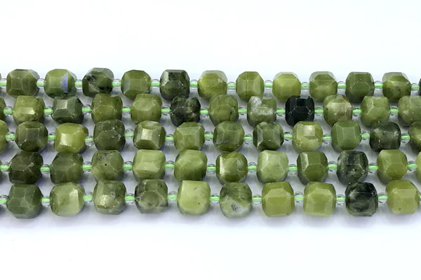 CCU1293 15 inches 9mm - 10mm faceted cube Canadian jade beads