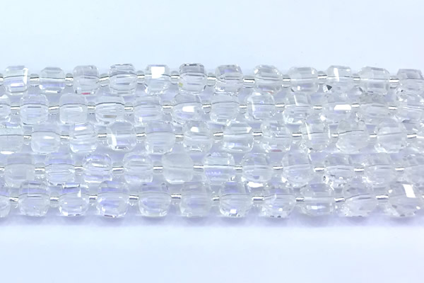 CCU1300 15 inches 9mm - 10mm faceted cube white crystal beads