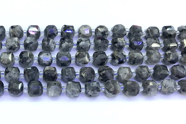 CCU1304 15 inches 9mm - 10mm faceted cube black labradorite beads