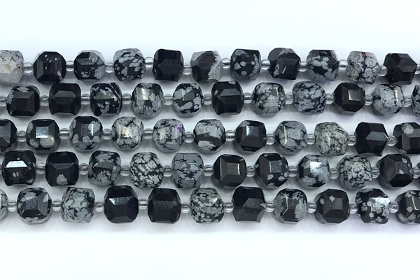 CCU1305 15 inches 9mm - 10mm faceted cube snowflake obsidian beads