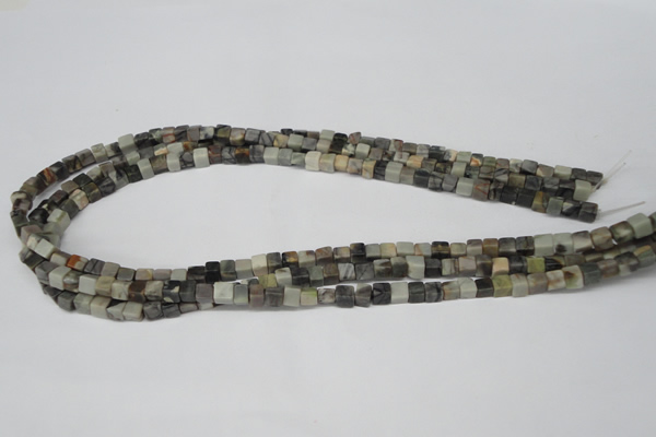 CCU16 15.5 inches 4*4mm cube silver leaf jasper beads wholesale