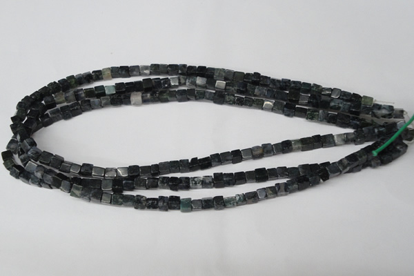 CCU17 15.5 inches 4*4mm cube moss agate beads wholesale