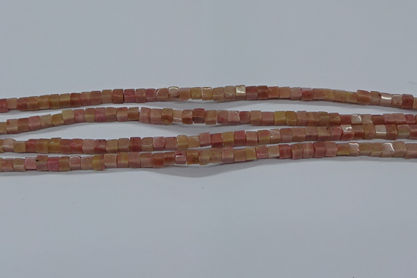 CCU308 15.5 inches 4*4mm cube pink wooden jasper beads wholesale