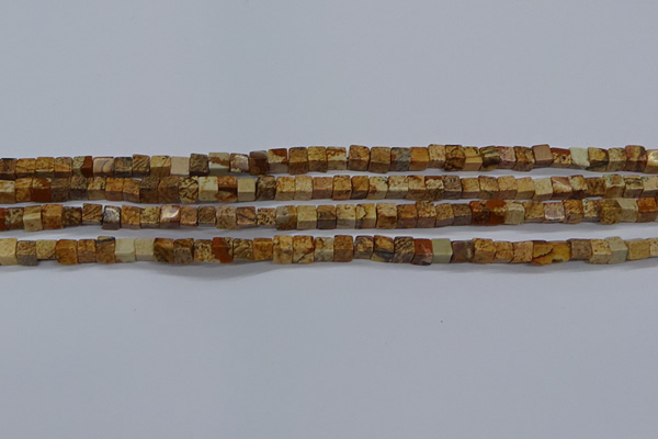 CCU309 15.5 inches 4*4mm cube picture jasper beads wholesale