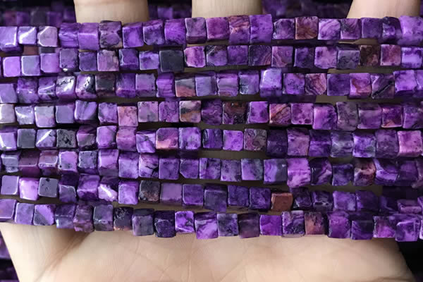 CCU454 15.5 inches 4*4mm cube purple crazy lace agate beads