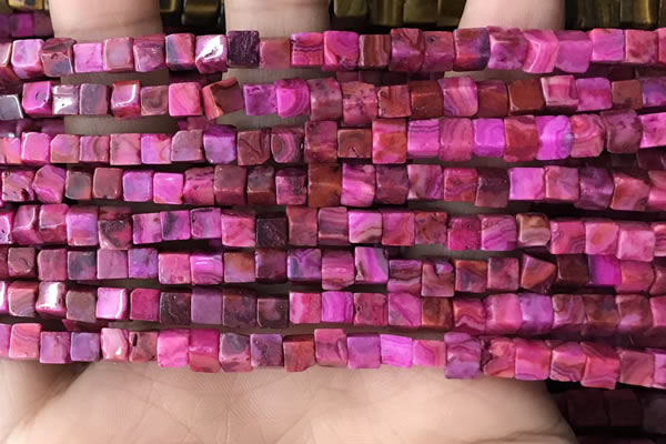 CCU455 15.5 inches 4*4mm cube fuchsia crazy lace agate beads