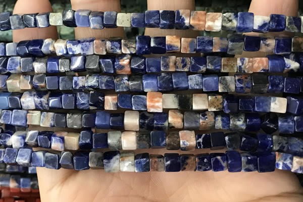 CCU463 15.5 inches 4*4mm cube sodalite gemstone beads wholesale