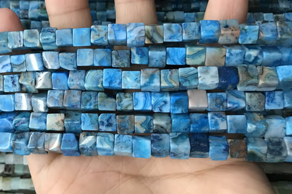 CCU483 15.5 inches 6*6mm cube blue crazy lace agate beads