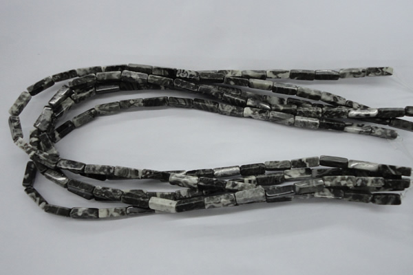 CCU505 15.5 inches 4*13mm cuboid black & white jasper beads wholesale
