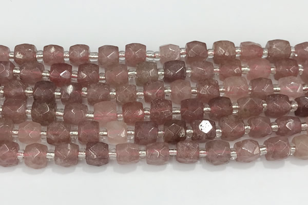 CCU760 15 inches 8*8mm faceted cube strawberry quartz beads
