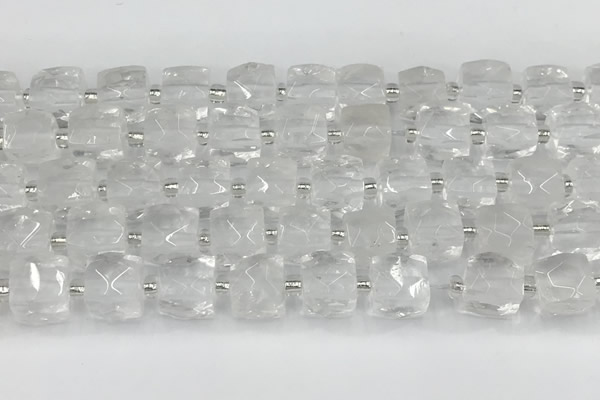 CCU770 15 inches 10*10mm faceted cube white crystal beads