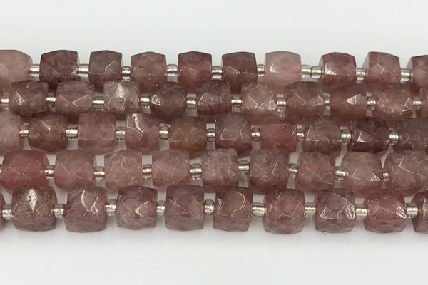 CCU781 15 inches 10*10mm faceted cube strawberry quartz beads