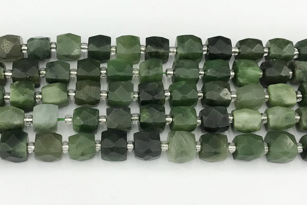 CCU785 15 inches 10*10mm faceted cube Canadian jade beads