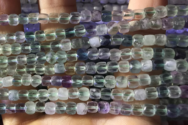 CCU804 15 inches 4mm faceted cube fluorite beads