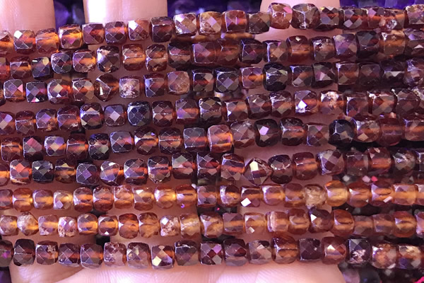 CCU813 15 inches 4mm faceted cube orange garnet beads