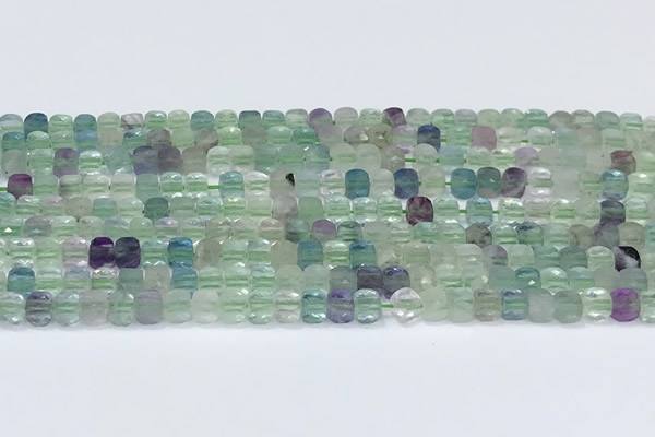 CCU833 15 inches 4mm faceted cube fluorite beads