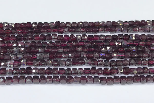 CCU847 15 inches 4mm faceted cube garnet beads
