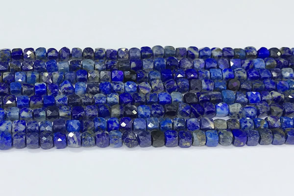 CCU854 15 inches 4mm faceted cube lapis lazuli beads