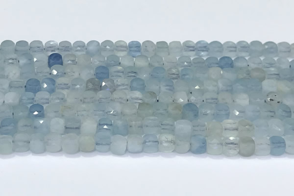CCU860 15 inches 6mm faceted cube aquamarine beads