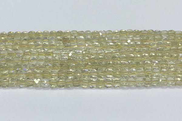 CCU861 15 inches 6mm faceted cube lemon quartz beads