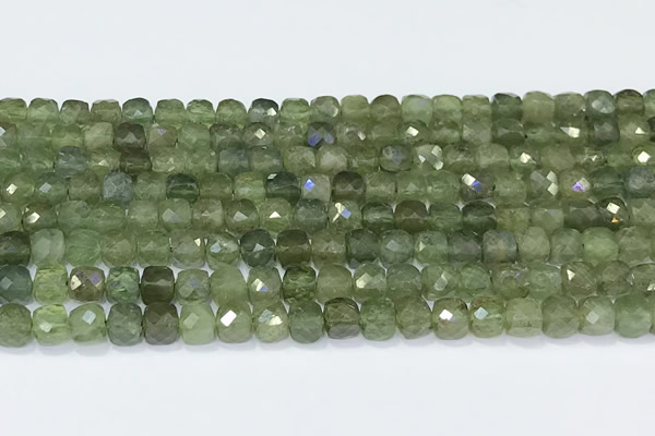 CCU862 15 inches 6mm faceted cube green apatite beads