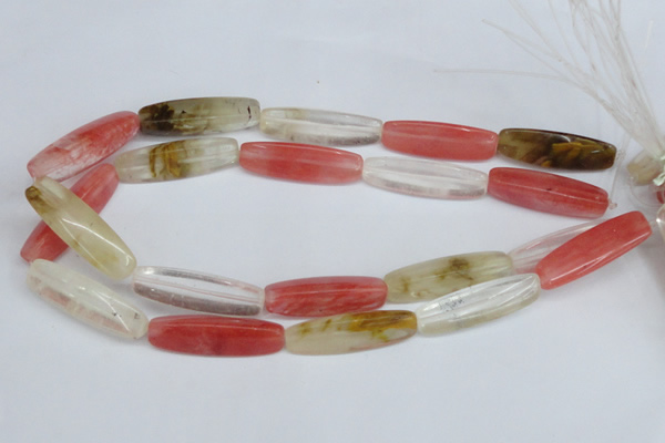 CCY211 15.5 inches 12*40mm trihedron volcano cherry quartz beads