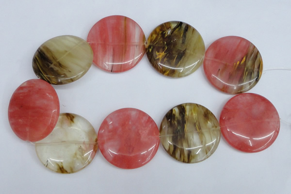 CCY216 15.5 inches 45mm flat round volcano cherry quartz beads