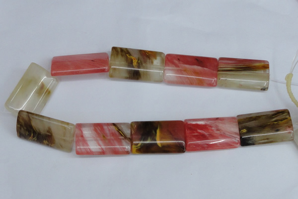 CCY224 15.5 inches 24*40mm flat tube volcano cherry quartz beads