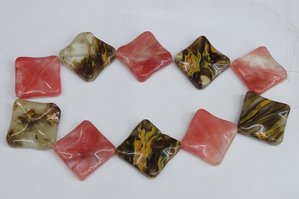 CCY228 15.5 inches 30*30mm wavy diamond volcano cherry quartz beads