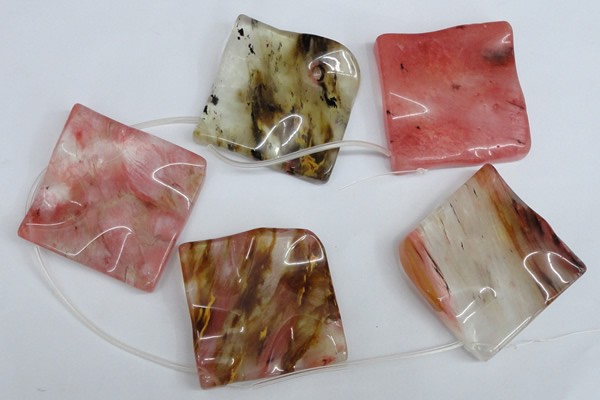 CCY236 Top-drilled 50*50mm wavy diamond volcano cherry quartz beads