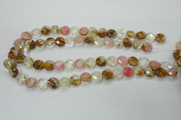 CCY410 15.5 inches 12mm faceted coin volcano cherry quartz beads