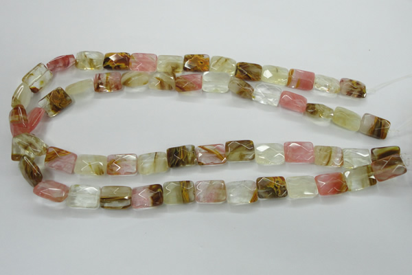 CCY430 15.5 inches 10*14mm faceted rectangle volcano cherry quartz beads