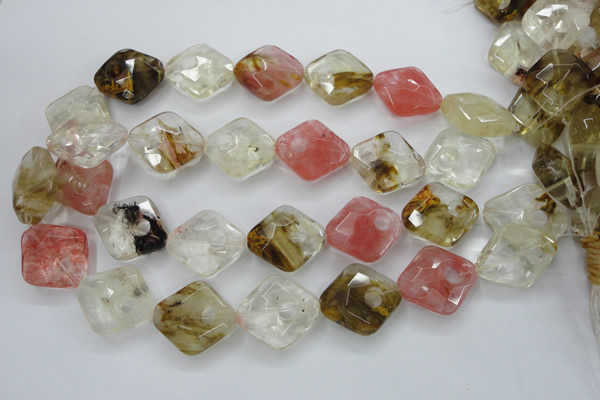 CCY440 15.5 inches 22*22mm faceted diamond volcano cherry quartz beads