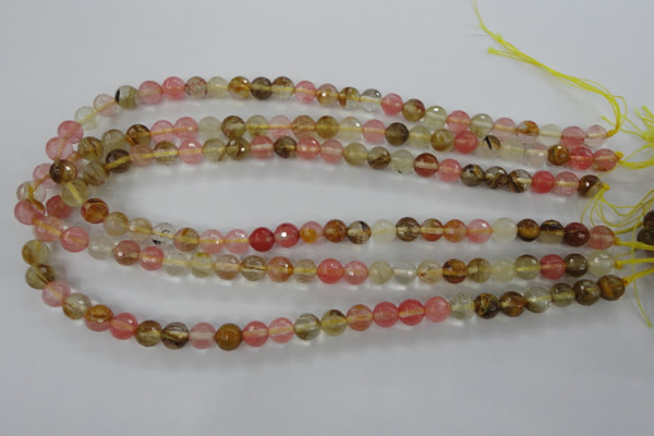 CCY502 15.5 inches 8mm faceted round volcano cherry quartz beads