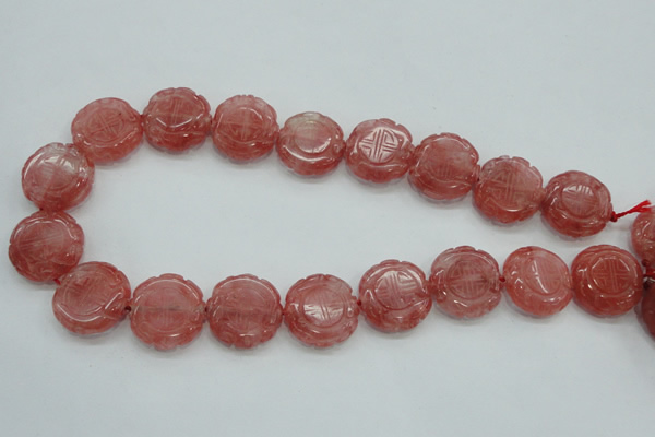 CCY52 15.5 inches 20mm carved coin cherry quartz beads wholesale