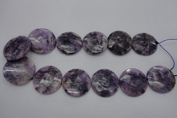 CDA328 15.5 inches 32mm faceted coin dyed dogtooth amethyst beads
