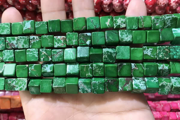 CDE1115 15.5 inches 8*8mm cube sea sediment jasper beads