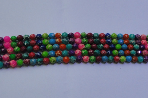 CDE2695 6mm faceted round mixed color sea sediment jasper beads