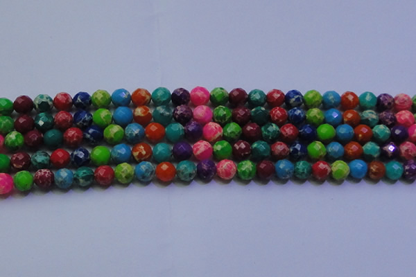 CDE2696 8mm faceted round mixed color sea sediment jasper beads